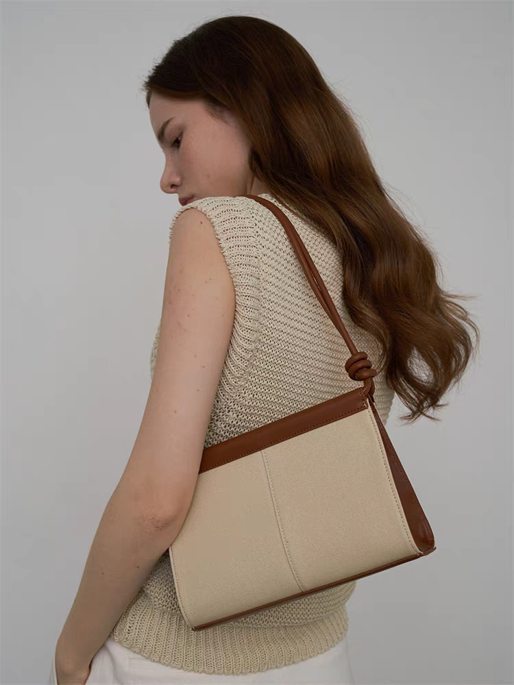Beige - Brown Fusion Knot Strap Satchel